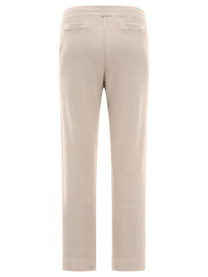 BRUNELLO CUCINELLI Beige Cotton Knit Eyelet Trousers for SS24