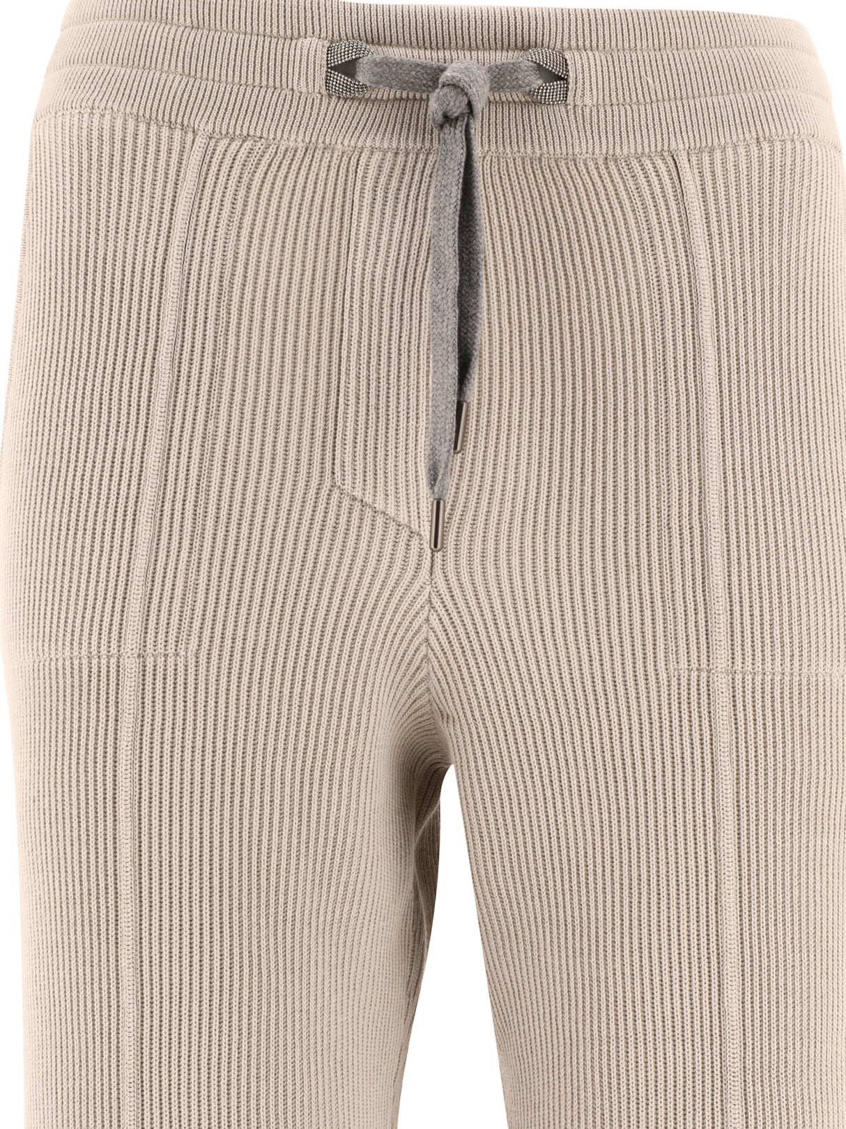 BRUNELLO CUCINELLI Beige Cotton Knit Eyelet Trousers for SS24