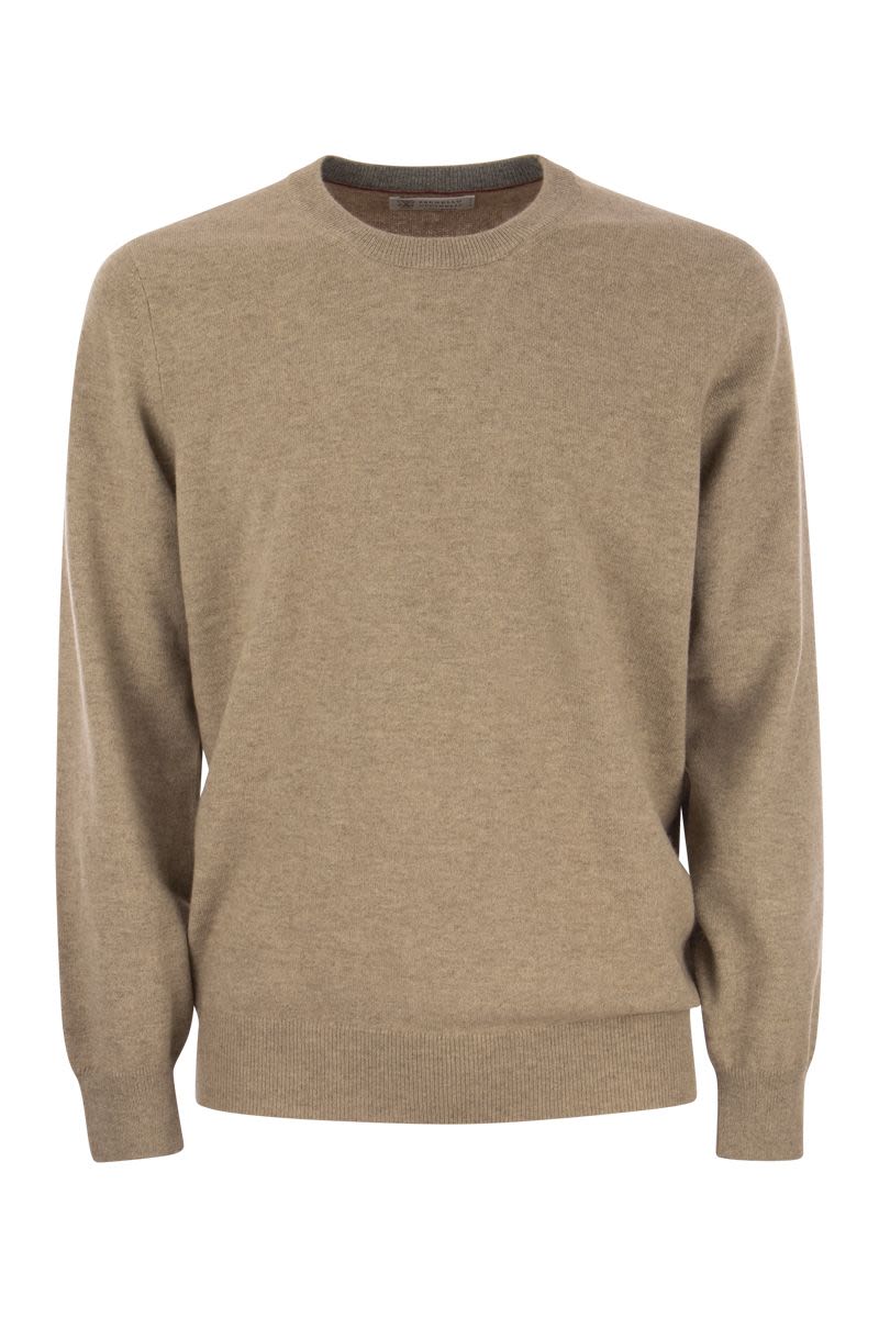 BRUNELLO CUCINELLI Men's Hazeltnut Crew-Neck Sweater in Pure Cashmere - 2024 Collection