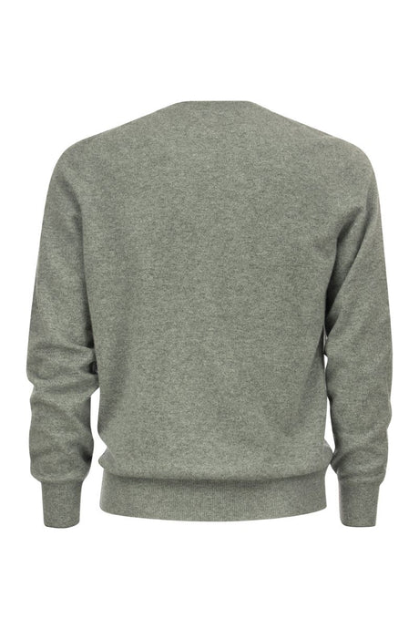 BRUNELLO CUCINELLI Luxurious Men's Cashmere Crew-Neck Sweater - Melange Grey