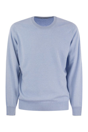 BRUNELLO CUCINELLI Light Blue Cashmere Knit Crewneck Sweater for Men