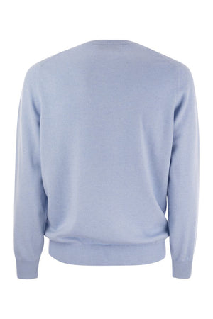 BRUNELLO CUCINELLI Light Blue Cashmere Knit Crewneck Sweater for Men