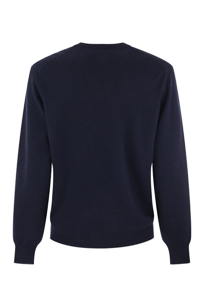 BRUNELLO CUCINELLI Navy Blue Cashmere Sweater with Subtle Contrast Details for Men