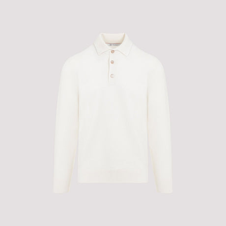 BRUNELLO CUCINELLI Luxury Fine Cashmere Polo Sweater - Winter White