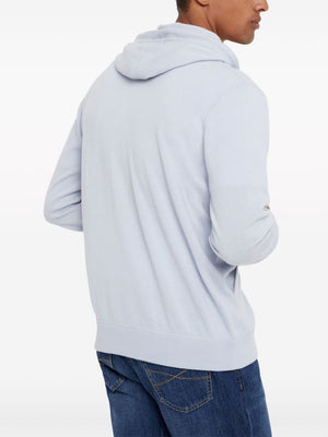 Áo khoác len dạ cừu dạng hoodie màu xanh nam