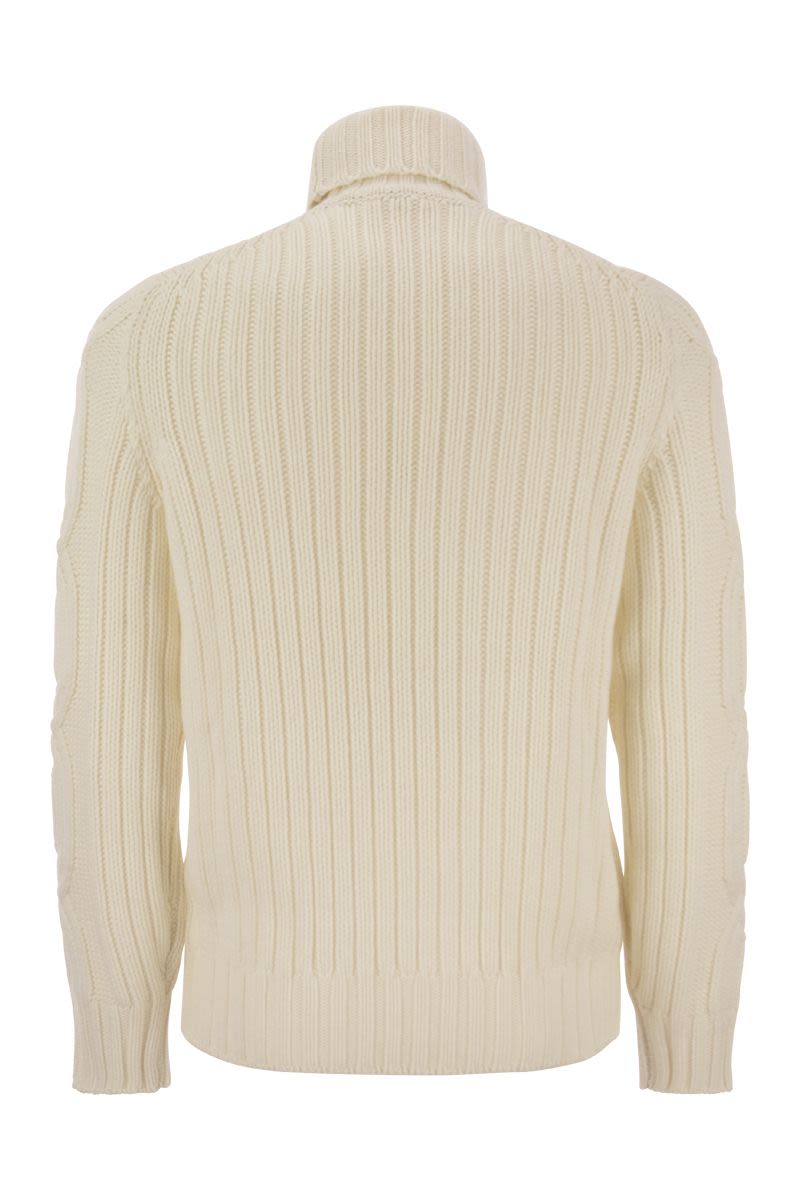 BRUNELLO CUCINELLI Cream Braided Cashmere Turtleneck Sweater for Men - FW23