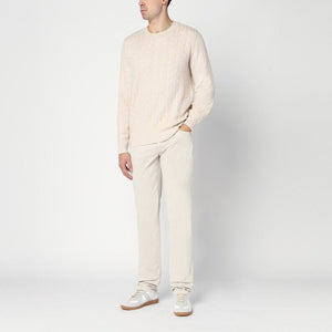 BRUNELLO CUCINELLI Men's Beige Cashmere Cable Knit Jumper