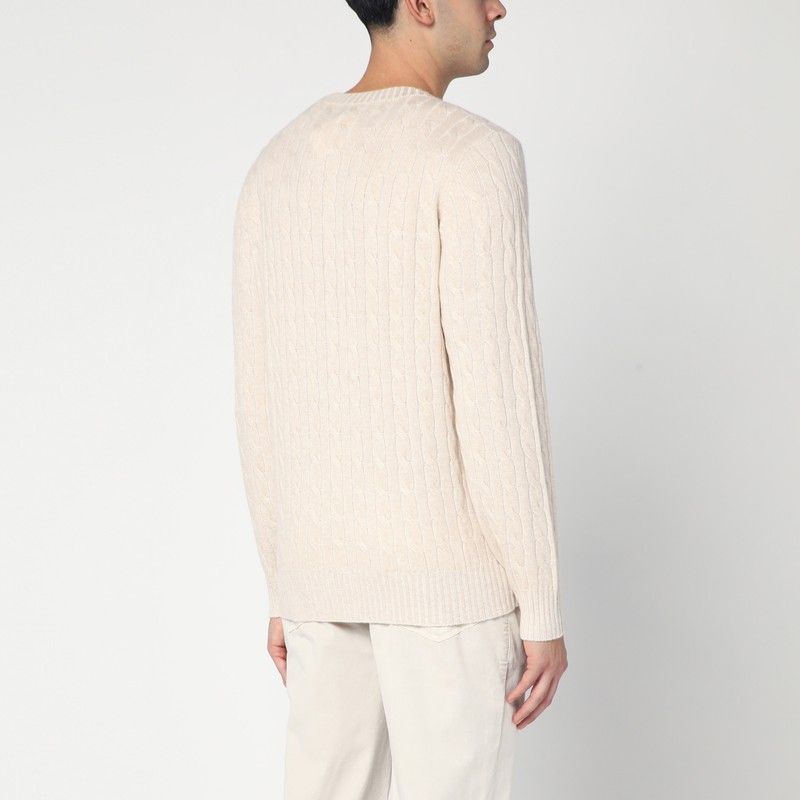 BRUNELLO CUCINELLI Men's Beige Cashmere Cable Knit Jumper