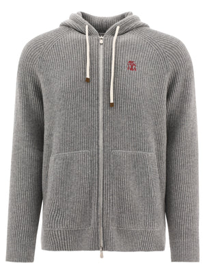 BRUNELLO CUCINELLI Men's Grey Zippered Sweater for 2024 Season