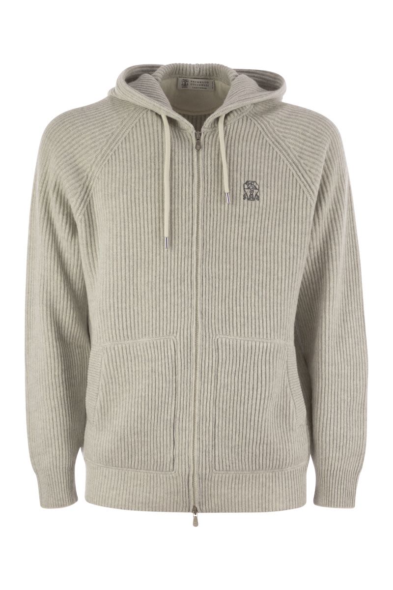 BRUNELLO CUCINELLI Luxury Cashmere Hooded Sweater with English Rib Knit