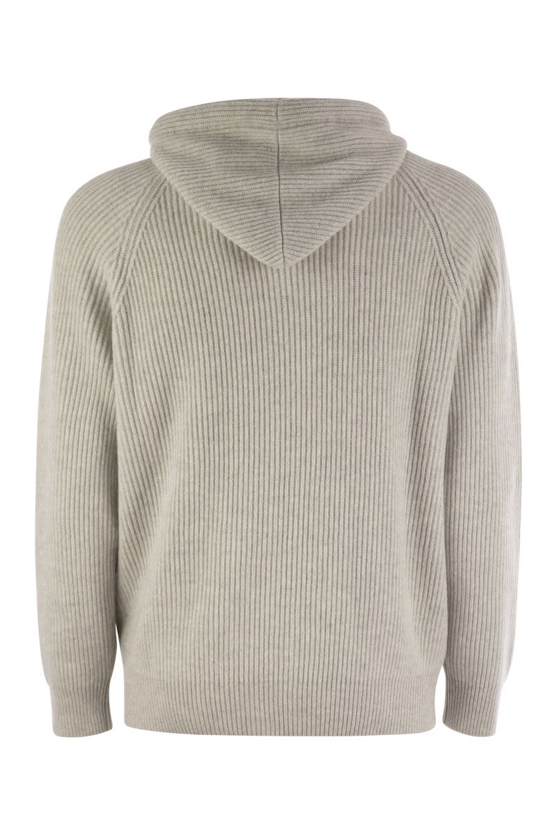 BRUNELLO CUCINELLI Luxury Cashmere Hooded Sweater with English Rib Knit