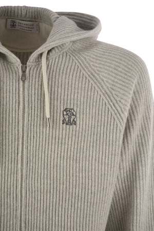 BRUNELLO CUCINELLI Luxury Cashmere Hooded Sweater with English Rib Knit