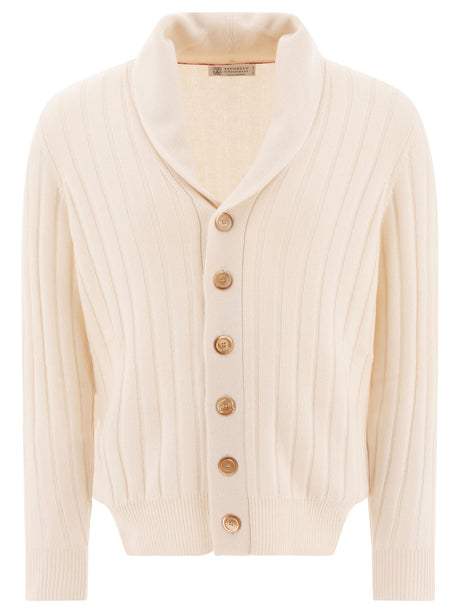 BRUNELLO CUCINELLI Cashmere Flat Rib Cardigan - Regular Fit, Long Sleeves