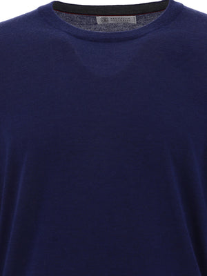 BRUNELLO CUCINELLI Blue Lightweight Cashmere and Silk Crew-Neck Sweater for Men