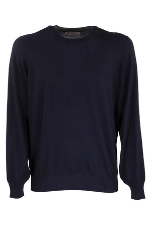 BRUNELLO CUCINELLI Navy Blue Crewneck Sweater in Cashmere-Wool Blend