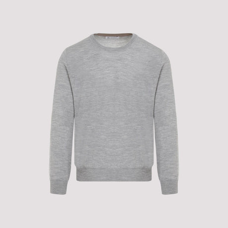 BRUNELLO CUCINELLI Luxury Wool-Cashmere Crewneck Sweater in Light Grey