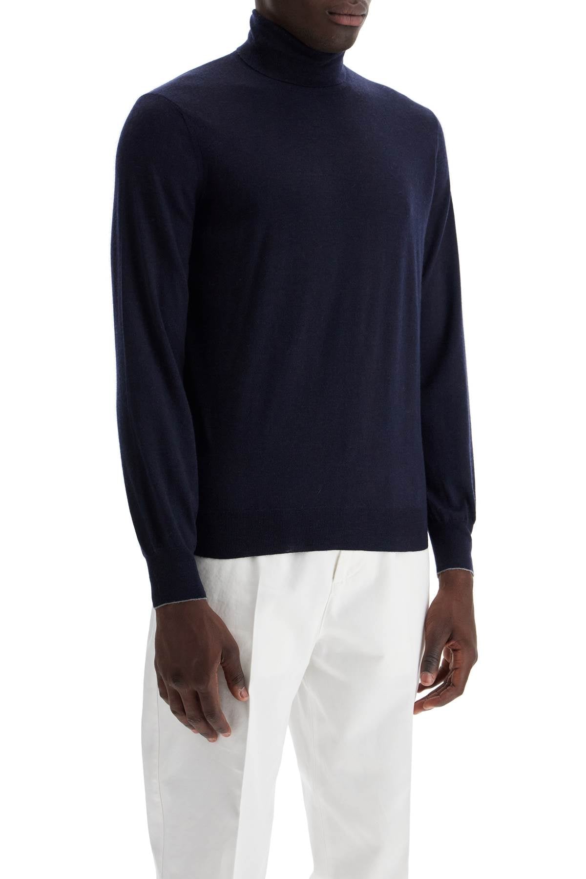 Áo len cổ lọ dệt từ len và cashmere màu xanh navy