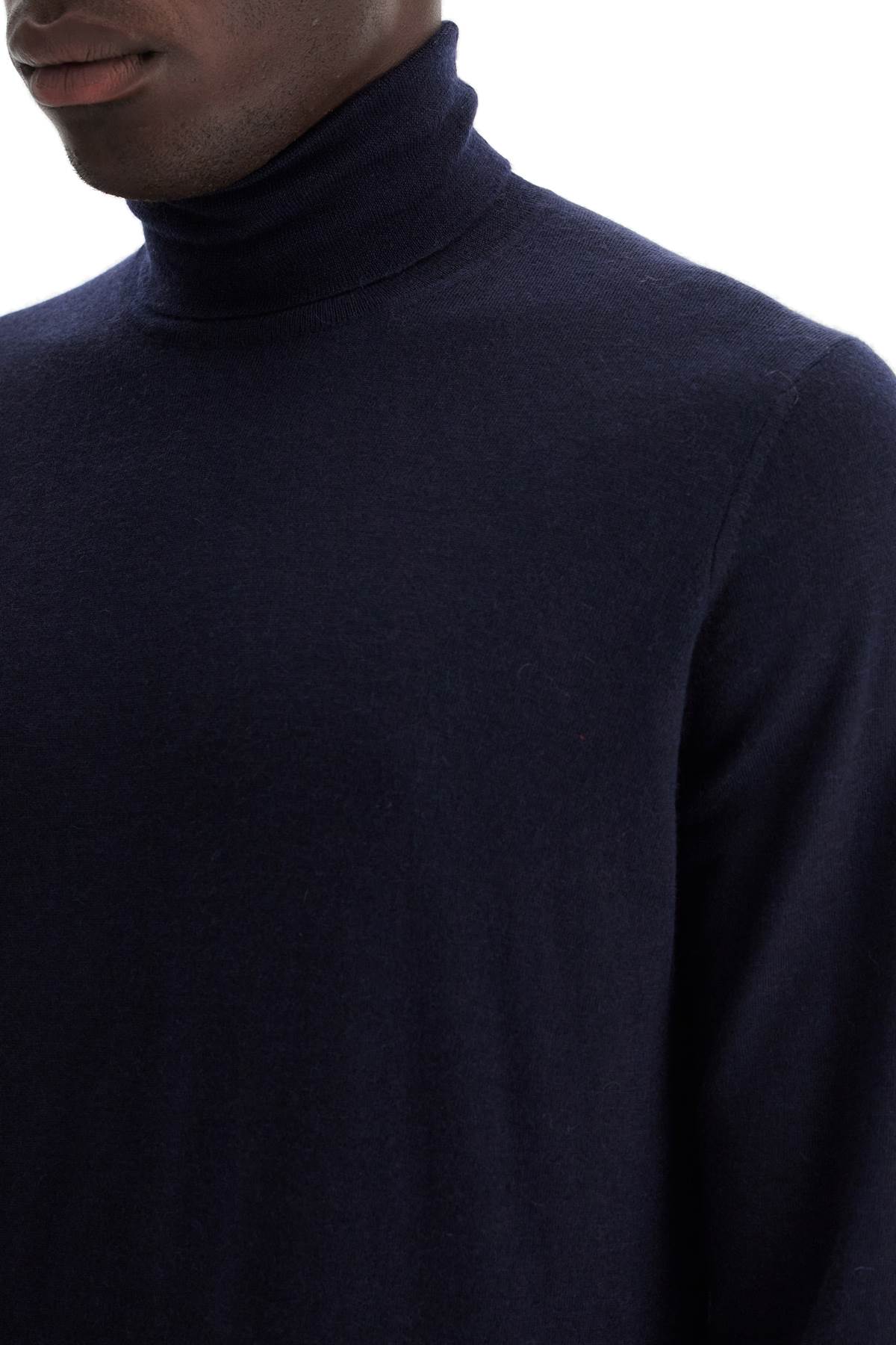 Áo len cổ lọ dệt từ len và cashmere màu xanh navy