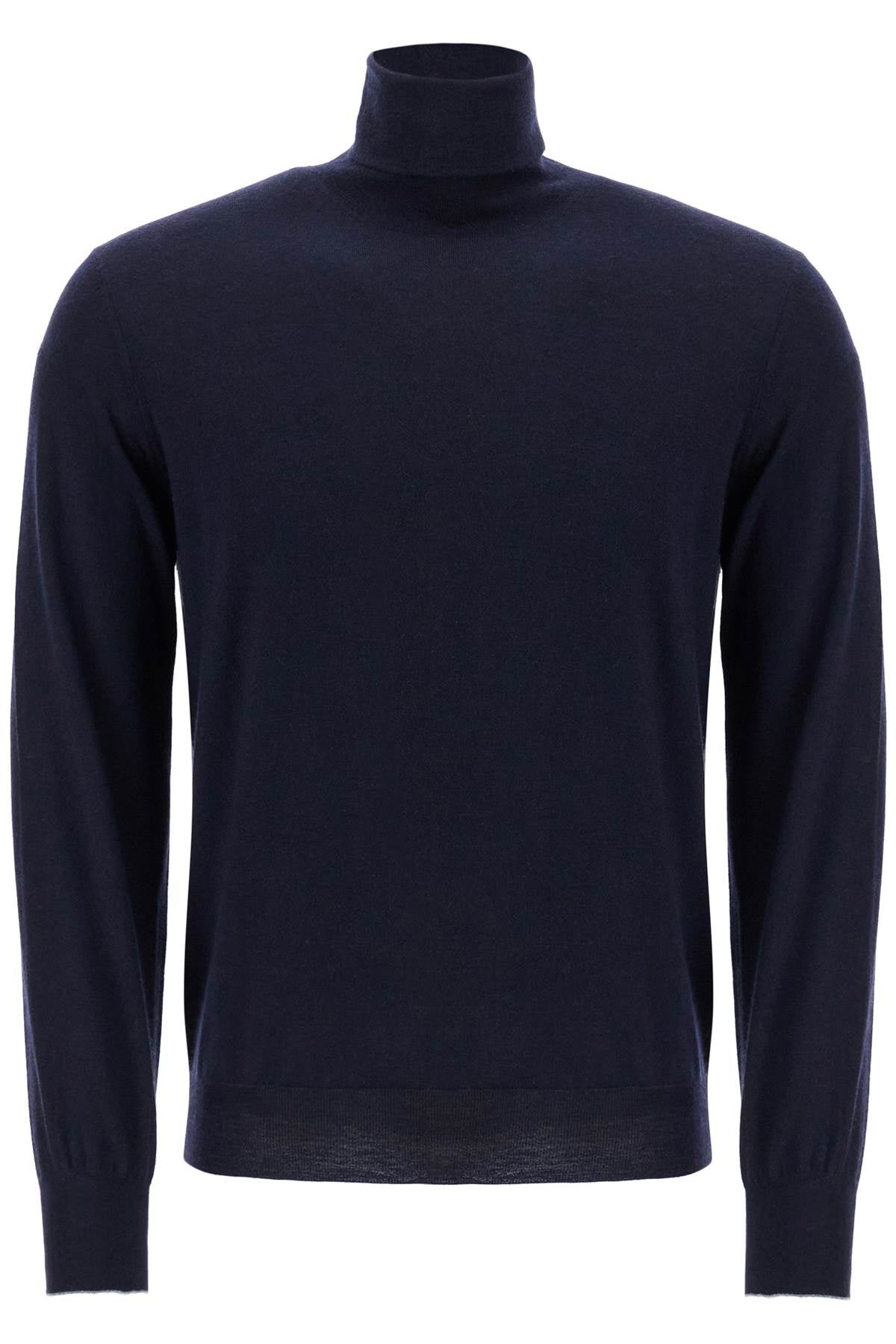 Áo len cổ lọ dệt từ len và cashmere màu xanh navy