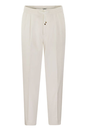 BRUNELLO CUCINELLI Refined and Casual Beige Cotton Gabardine Trousers for Men