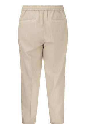 BRUNELLO CUCINELLI Refined and Casual Beige Cotton Gabardine Trousers for Men