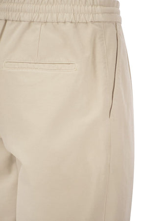 BRUNELLO CUCINELLI Refined and Casual Beige Cotton Gabardine Trousers for Men