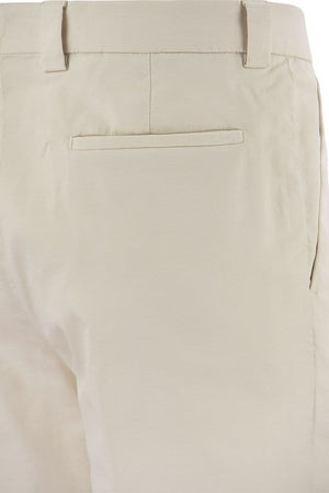 BRUNELLO CUCINELLI Classic American Pima Cotton Trousers with Pleats and Leisure Fit