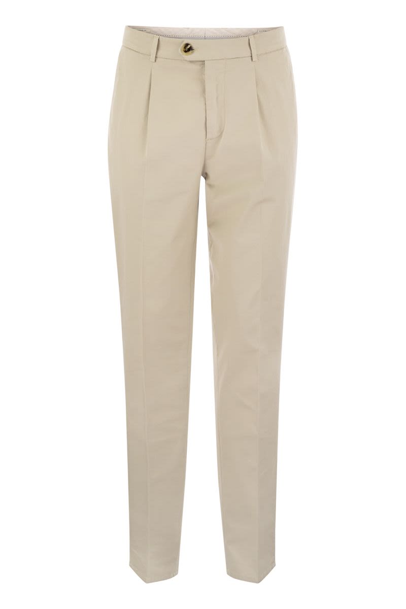 BRUNELLO CUCINELLI GARMENT-DYED LEISURE FIT TROUSERS IN AMERICAN PIMA COMFORT COTTON WITH PLEATS