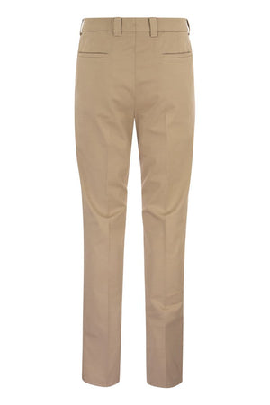 BRUNELLO CUCINELLI Classic American Pima Cotton Trousers with Pleats and Leisure Fit