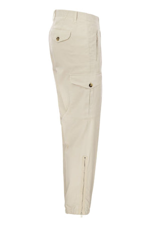 BRUNELLO CUCINELLI Men's Cotton Gabardine Cargo Trousers with Military-Inspired Pockets