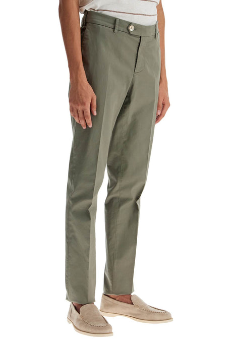 BRUNELLO CUCINELLI Stretch Cotton Trousers with Turn-Up Hem - Low-Rise Tapered Fit