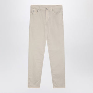 BRUNELLO CUCINELLI Men's Beige Regular Fit Cotton Trousers