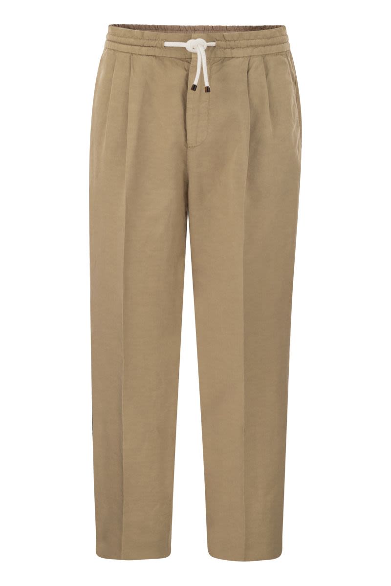 BRUNELLO CUCINELLI Men's Brown Linen and Cotton Pants for the SS24 Season