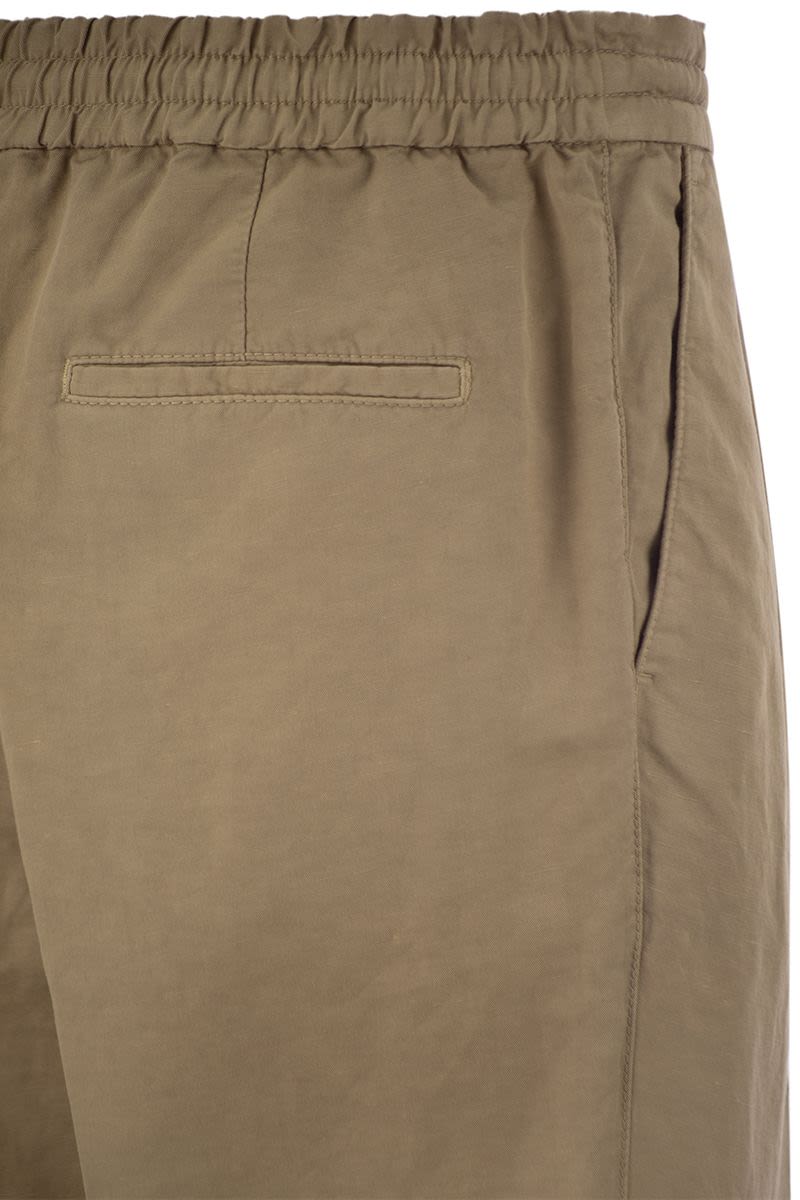 BRUNELLO CUCINELLI Men's Brown Linen and Cotton Pants for the SS24 Season