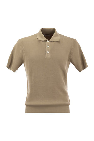 BRUNELLO CUCINELLI Men's Lightweight Ribbed Cotton Polo-Style T-Shirt