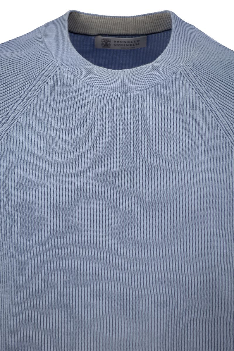 BRUNELLO CUCINELLI Classic Cotton Rib Sweater with Sporty Raglan Sleeves