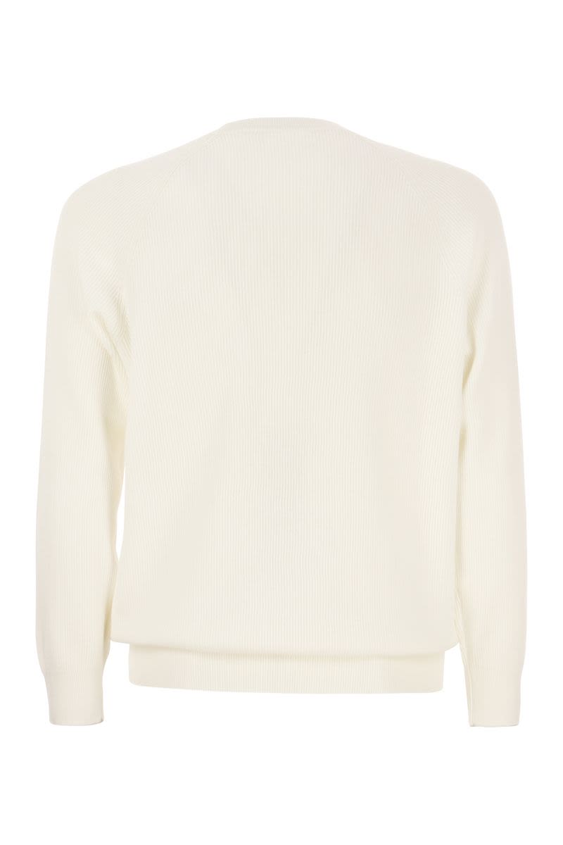 BRUNELLO CUCINELLI Classic Cotton Rib Sweater with Sporty Raglan Sleeves