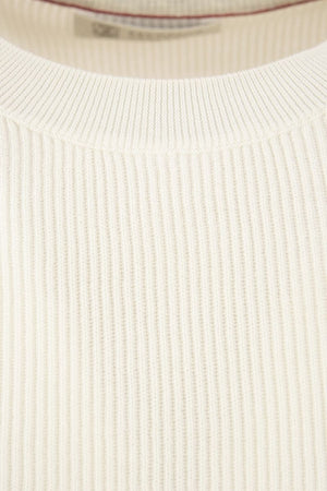 BRUNELLO CUCINELLI Classic Cotton Rib Sweater with Sporty Raglan Sleeves