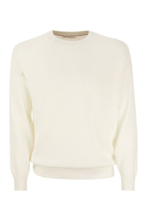 BRUNELLO CUCINELLI Classic Cotton Rib Sweater with Sporty Raglan Sleeves