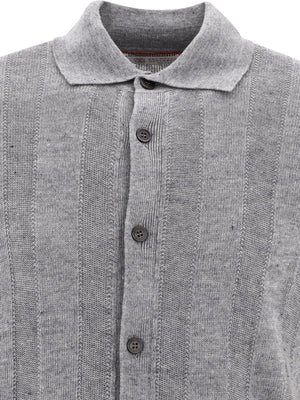 BRUNELLO CUCINELLI Gray Textured Rib Knit Shirt