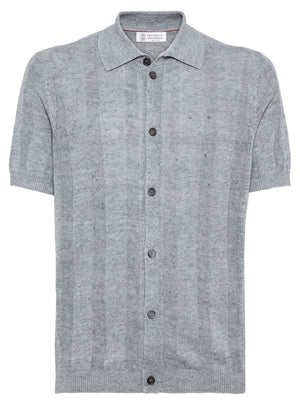 BRUNELLO CUCINELLI Gray Textured Rib Knit Shirt