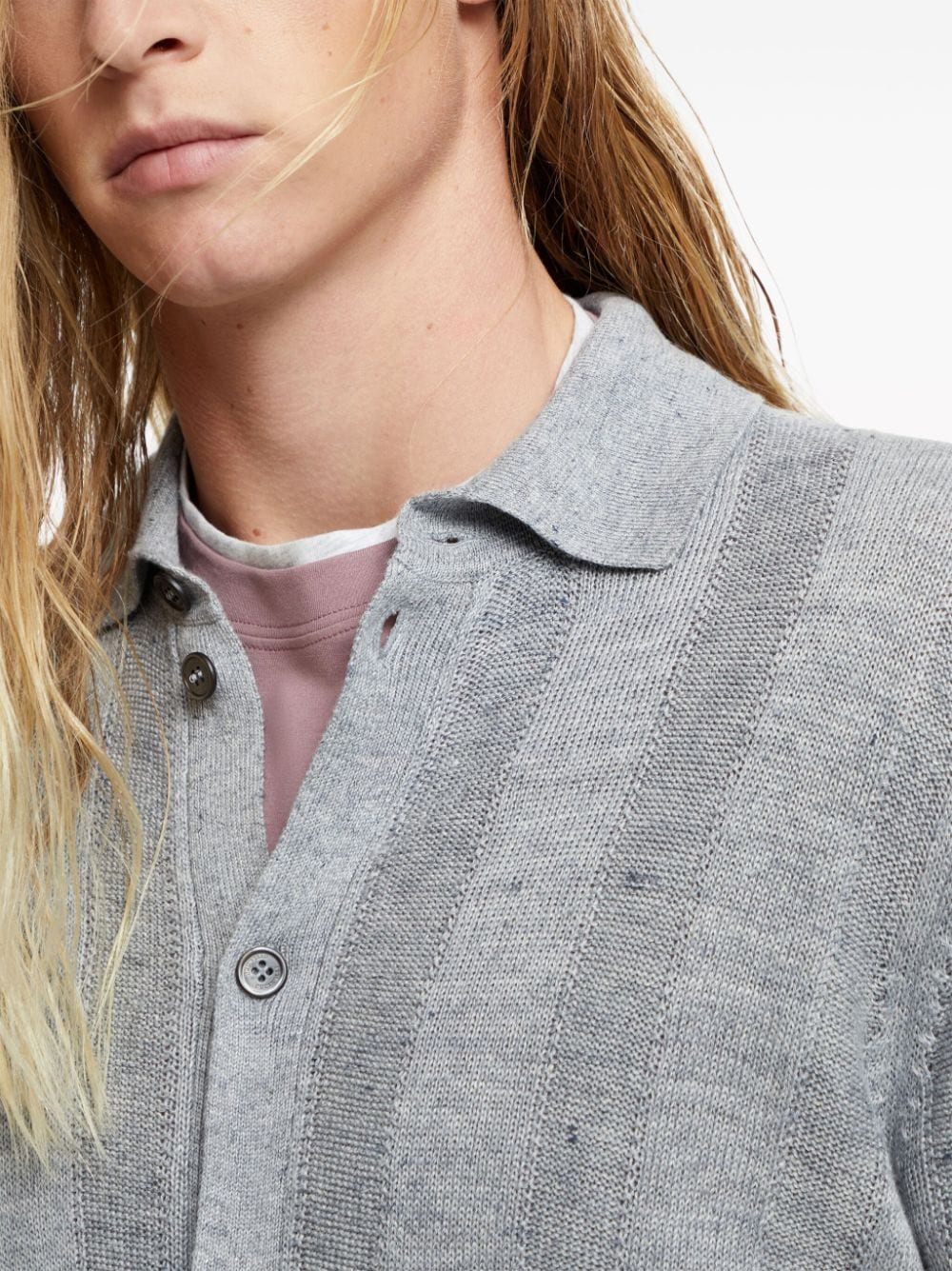 BRUNELLO CUCINELLI Gray Textured Rib Knit Shirt