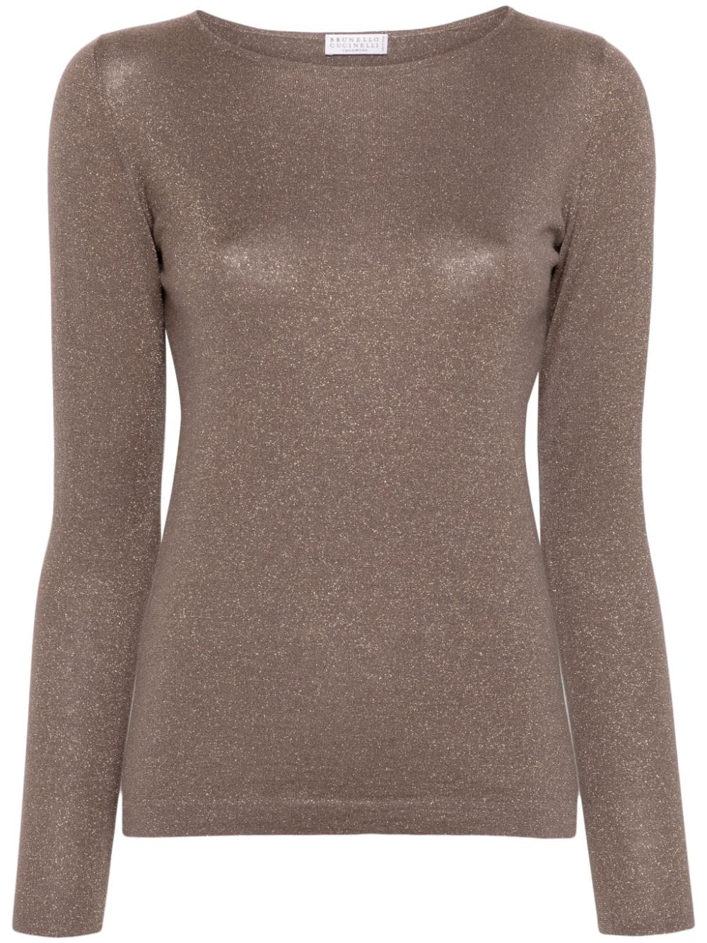 BRUNELLO CUCINELLI Silk-Infused Cashmere Boatneck Sweater in Coffee Brown