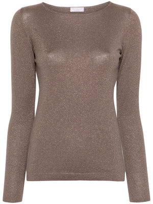 BRUNELLO CUCINELLI Silk-Infused Cashmere Boatneck Sweater in Coffee Brown