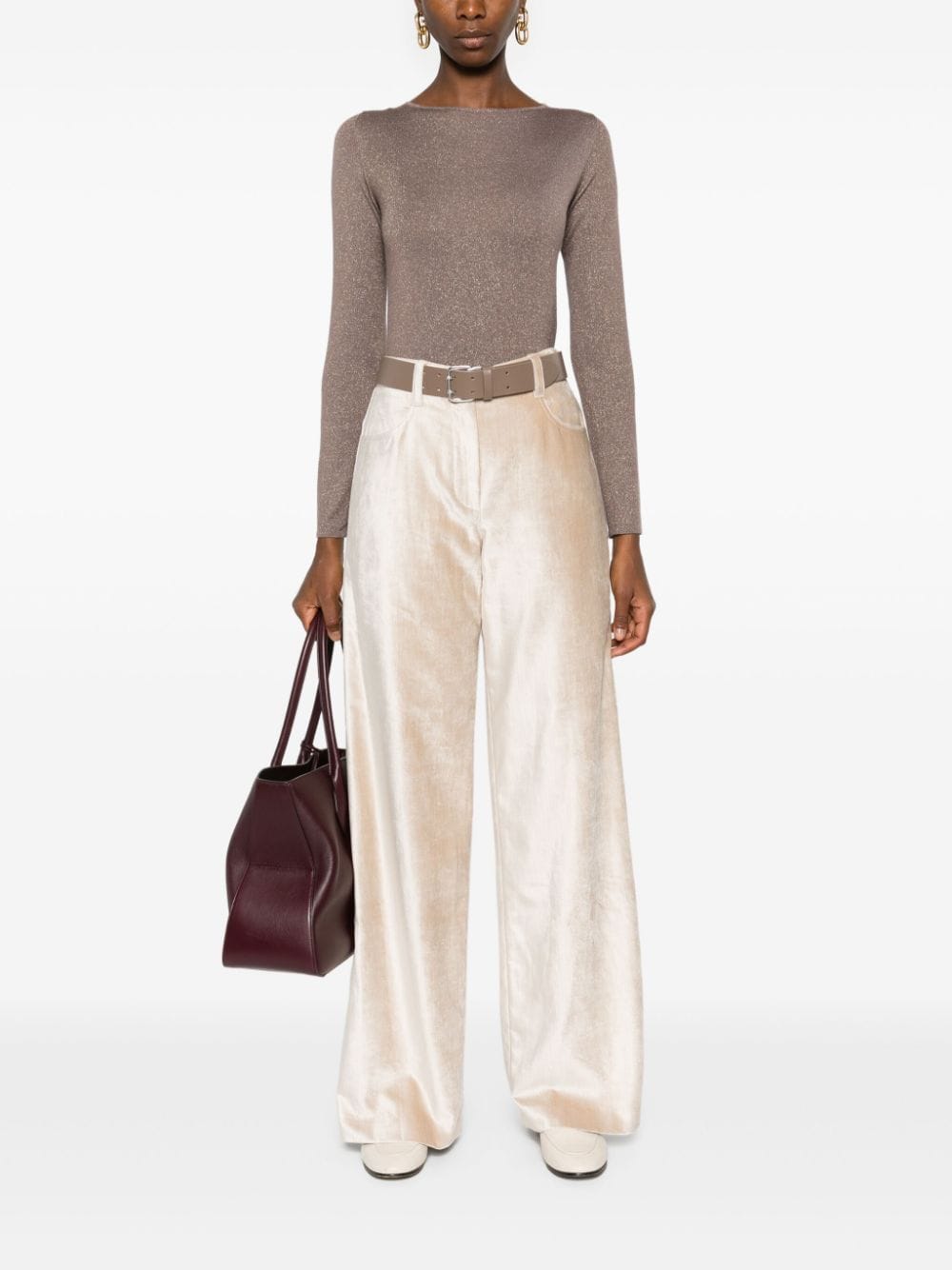 BRUNELLO CUCINELLI Silk-Infused Cashmere Boatneck Sweater in Coffee Brown