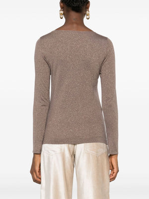 BRUNELLO CUCINELLI Silk-Infused Cashmere Boatneck Sweater in Coffee Brown