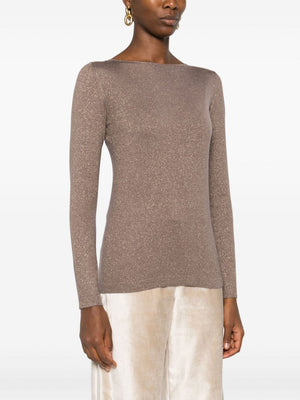 BRUNELLO CUCINELLI Silk-Infused Cashmere Boatneck Sweater in Coffee Brown