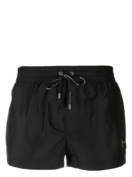 DOLCE & GABBANA Black Logo-Plaque Swim Short for Men - SS24 Collection