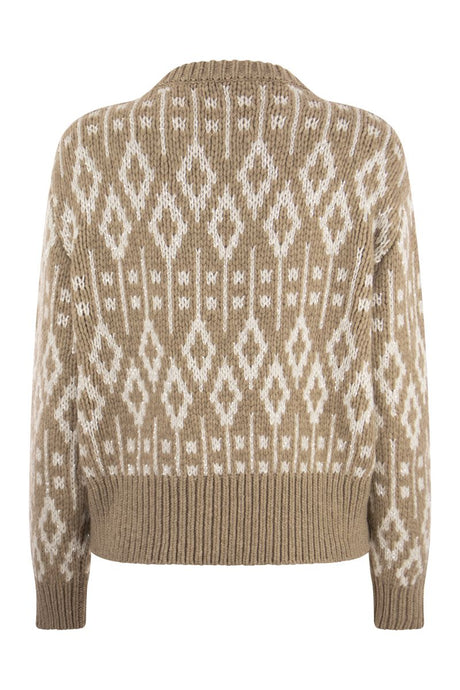 BRUNELLO CUCINELLI Nordic-Inspired Jacquard Cashmere Sweater with Feather Sequins for Women