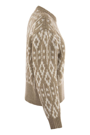 Áo len thảm hoa Jacquard Piuma Cashmere với lông vũ phụ kiện cho phụ nữ